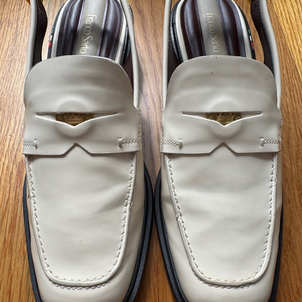 Franco Sarto Cream Patent Leather Slingback Loafers - Picture 2 of 4